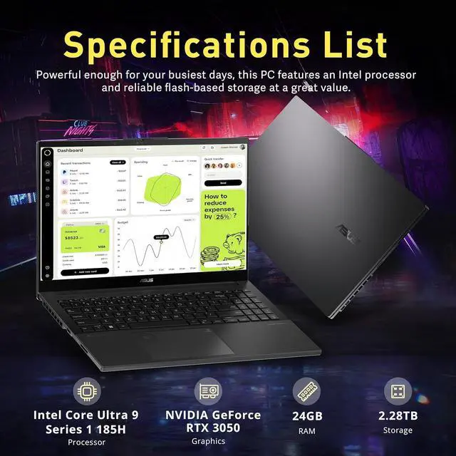 Alt view image 3 of 7 - ASUS Vivobook Pro OLED 15.6" FHD Laptop, Intel Ultra 9 185H, 24GB DDR5, 2.28TB Storage (2TB SSD+288GB Docking Station Set), GeForce RTX 3050, Backlit Keyboard, 5.0M Camera, Wi-Fi 6E, Win 11 Pro, Gray