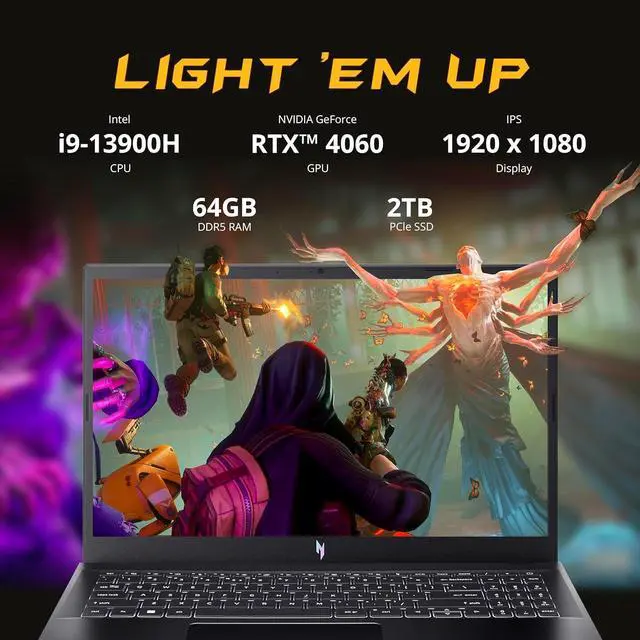 Alt view image 3 of 7 - acer Nitro V 15 15.6" FHD IPS 144Hz Gaming Laptop, Intel i9-13900H, 64GB DDR5, 2TB SSD, GeForce RTX 4060 8GB GDDR6, Backlit Keyboard, Wi-Fi 6, Win 11 Pro, Black, 256GB Docking Station Set
