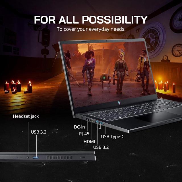 Alt view image 7 of 7 - acer Nitro V 15 15.6" FHD IPS 144Hz Gaming Laptop, Intel i9-13900H, 32GB DDR5, 1TB SSD, NVIDIA GeForce RTX 4060, Backlit Keyboard, Wi-Fi 6, Webcam, Win 11, Black, 256GB Docking Station Set
