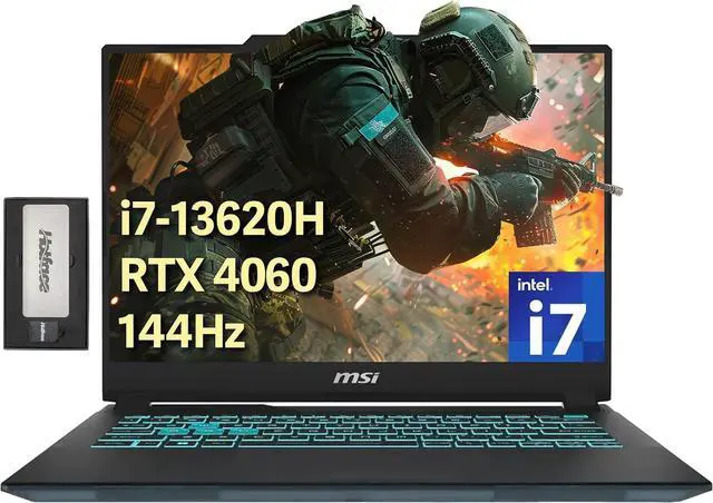 Main image of MSI Cyborg 14" FHD+ 144Hz Gaming Laptop, Intel i7-13620H, 16GB DDR5, 512GB SSD, NVIDIA GeForce RTX 4060 8G GDDR6, Backlit Keyboard, Wi-Fi 6, Webcam, Windows 11 Home, Black, 256GB Docking Station Set