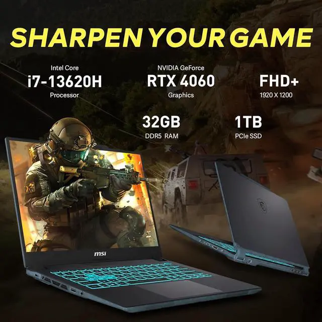 Alt view image 3 of 7 - MSI Cyborg 14" FHD+ 144Hz Gaming Laptop, Intel i7-13620H, 32GB DDR5, 1TB SSD, NVIDIA GeForce RTX 4060 8G GDDR6, Backlit Keyboard, Wi-Fi 6, Webcam, Windows 11 Home, Black, 256GB Docking Station Set