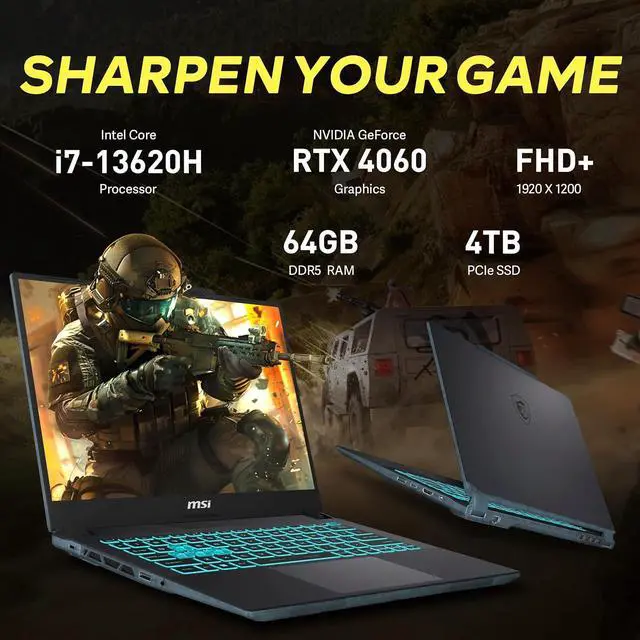 Alt view image 3 of 7 - MSI Cyborg 14 Gaming Laptop, 14" 144Hz IPS FHD+ Display, Intel i7-13620H, 64GB DDR5, 4TB SSD, NVIDIA GeForce RTX 4060 8G GDDR6, Backlit Keyboard, Wi-Fi 6, Win 11 Pro, Black, 256GB Docking Station Set