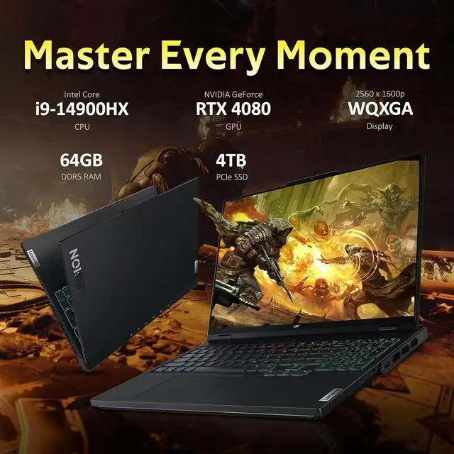 Alt view image 3 of 6 - Lenovo Legion Pro 7 Gaming Laptop, 16" WQXGA 240Hz Display, Intel i9-14900HX, 64GB DDR5, 2TB PCle SSD, GeForce RTX 4080, RGB Backlit Keyboard, Wi-Fi 6E, Win 11 Pro, Black, 256GB Docking Station Set