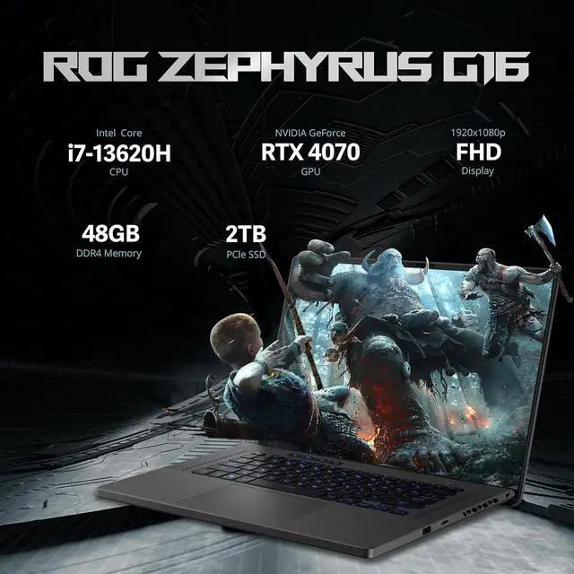 Alt view image 3 of 7 - ASUS ROG Zephyrus G16 16" FHD 165Hz Gaming Laptop, Intel Core i7 13620H, NVIDIA GeForce RTX 4070 8GB GDDR6, 48GB RAM, 2TB SSD, Backlit Keyboard, Win 11 Pro, Gray, 256GB Docking Station Set