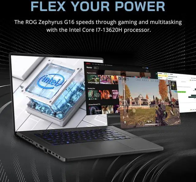 Alt view image 5 of 7 - ASUS ROG Zephyrus G16 16" FHD 165Hz Gaming Laptop, Intel Core i7 13620H, NVIDIA GeForce RTX 4070 8GB GDDR6, 48GB RAM, 2TB SSD, Backlit Keyboard, Win 11 Pro, Gray, 256GB Docking Station Set