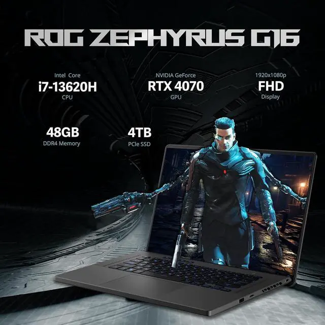 Alt view image 3 of 7 - ASUS ROG Zephyrus G16 16" FHD 165Hz Gaming Laptop, Intel Core i7 13620H, NVIDIA GeForce RTX 4070 8GB GDDR6, 48GB RAM, 4TB SSD, Backlit Keyboard, Windows 11, Gray, 256GB Docking Station Set