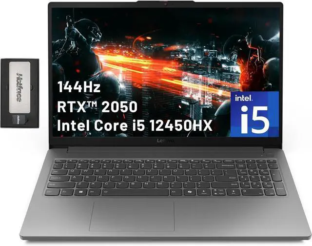 Main image of Lenovo LOQ 15.6" 144Hz FHD Gaming Laptop, Intel Core i5-12450HX, NVIDIA GeForce RTX 2050 4GB GDDR6, 8GB DDR5, 512GB PCIe SSD, Wi-Fi 6, HD 720p Camera, Win 11 Home, Gray, 256GB Docking Station Set