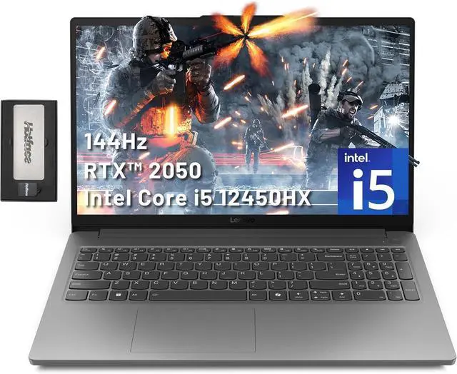 Main image of Lenovo LOQ 15.6" 144Hz FHD Gaming Laptop, Intel Core i5-12450HX, NVIDIA GeForce RTX 2050 4GB GDDR6, 16GB DDR5, 1TB PCIe SSD, Wi-Fi 6, HD 720p Camera, Win 11 Pro, Gray, 256GB Docking Station Set