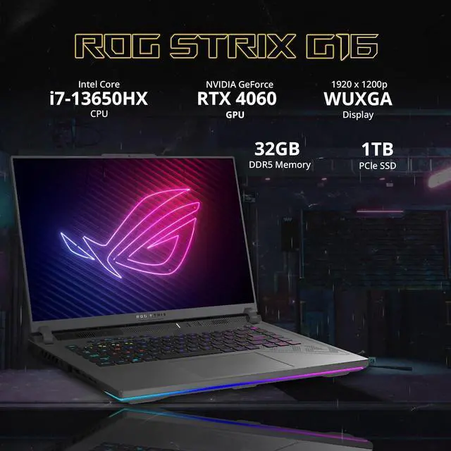 Alt view image 3 of 7 - ASUS ROG Strix G16 16" 165Hz FHD Gaming Laptop, NVIDIA GeForce RTX 4060 8GB GDDR6, Intel Core i7-13650HX, 32GB DDR5, 1TB PCIe SSD, Backlit Keyboard, Windows 11 Pro, Gray, 256GB Docking Station Set