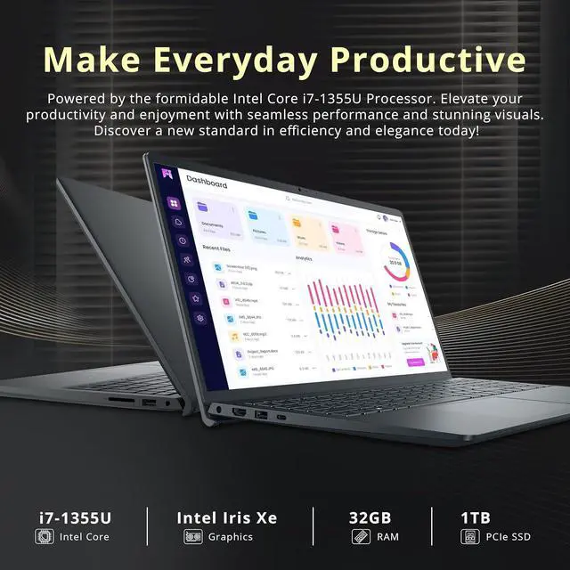 Alt view image 2 of 7 - Dell Inspiron 15 3530 15.6" FHD Touchscreen Laptop, Intel i7-1355U, 32GB DDR4 RAM, 1TB PCIe SSD, Intel Iris Xe Graphics, Number Pad, Wi-Fi 6, HD Camera, Windows 11 Pro, Black