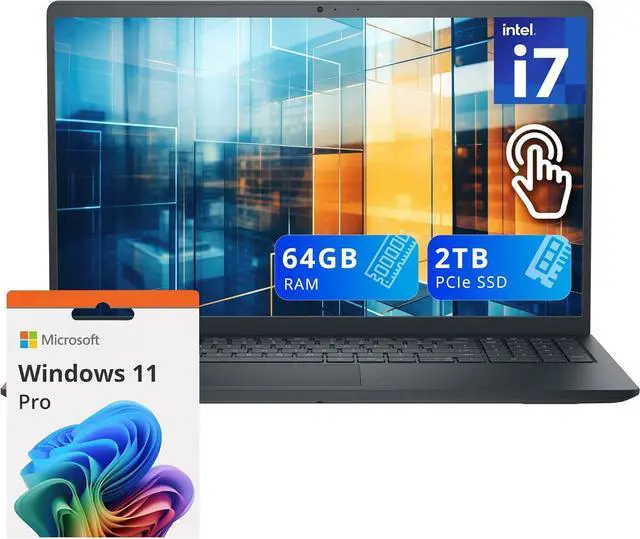 Main image of Dell Inspiron 15 3530 15.6" FHD Touchscreen Laptop, Intel i7-1355U, 64GB DDR4 RAM, 2TB PCIe SSD, Intel UHD Graphics, Number Pad, Wi-Fi 6, HD Camera, Windows 11 Pro, Black