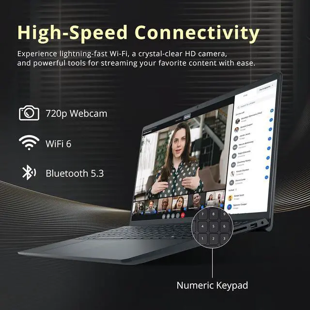 Alt view image 4 of 7 - Dell Inspiron 15.6" FHD Touchscreen Laptop, Intel Core i7-1355U, 16GB RAM, 2TB Storage (1TB SSD+1TB Docking Station Set), Iris Xe Graphics, Numeric Keypad, 720p Webcam, Wi-Fi 6, Windows 11, Black