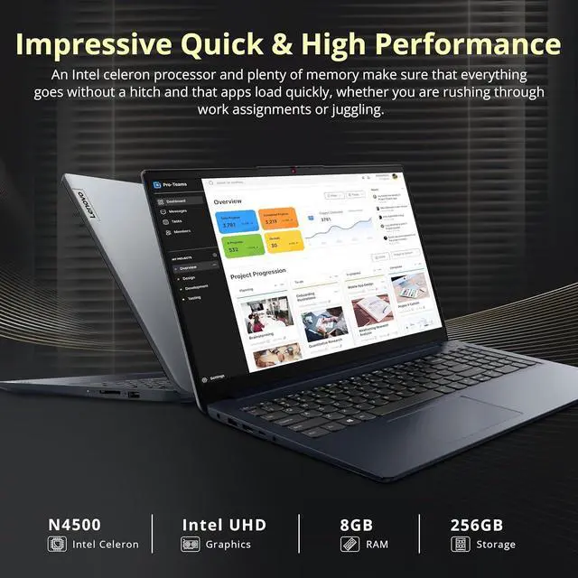 Alt view image 3 of 7 - Lenovo IdeaPad 1 15.6" HD Laptop, Intel Celeron N4500, 8GB RAM, 128GB SSD+128GB eMMC, Intel UHD Graphics, WiFi 6, Num Pad, SD Card Reader, HDMI, Win 11, Abyss Blue, 160GB Docking Station Set