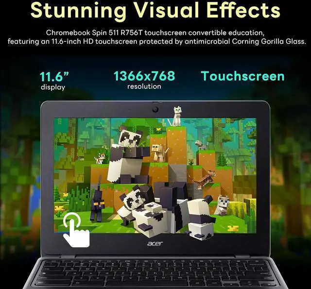 Alt view image 5 of 7 - acer Chromebook Spin 511 11.6" HD Touchscreen Convertible 2 in 1 Chromebook, Intel N100, 8GB DDR5 RAM, 224GB Storage (64GB SSD + 160GB Docking Station Set), Intel UHD Graphics, Chrome OS, Black
