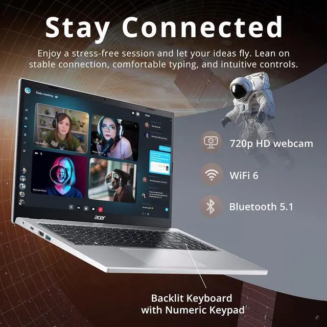 Alt view image 5 of 7 - acer Aspire 3 15.6" FHD Laptop, AMD Ryzen 3 7330U, 64GB DDR4 RAM, 2.16TB Storage(2TB SSD+160GB Docking Station Set), AMD Radeon Graphics, Backlit Keyboard, 720p HD Camera, Win 11 Pro, Silver