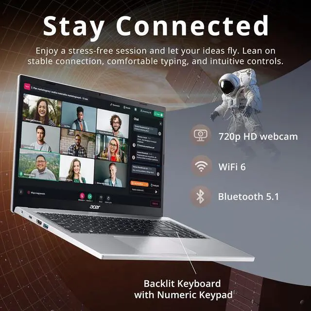 Alt view image 5 of 7 - acer Aspire 3 Laptop, 15.6" FHD Display, AMD Ryzen 7 7730U, 16GB RAM, 672GB Storage (512GB SSD+160GB Docking Station Set), AMD Radeon Graphics, Backlit Keyboard, Num Pad, Wi-Fi 6, Win 11 Pro, Silver