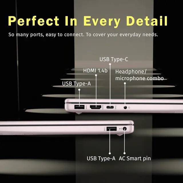 Alt view image 7 of 7 - HP Stream 14" HD Laptop, Intel Processor N150, 8GB RAM, 288GB Storage(128GB SSD+160GB Docking Station Set), Intel Graphics, 1 Year Office 365, Copilot, Fast Charge, Wi-Fi, Win 11 S, Pink