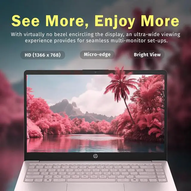 Alt view image 4 of 7 - HP Stream 14" HD Laptop, Intel Processor N150, 8GB RAM, 288GB Storage(128GB SSD+160GB Docking Station Set), Intel Graphics, 1 Year Office 365, Copilot, Fast Charge, Wi-Fi, Win 11 S, Pink