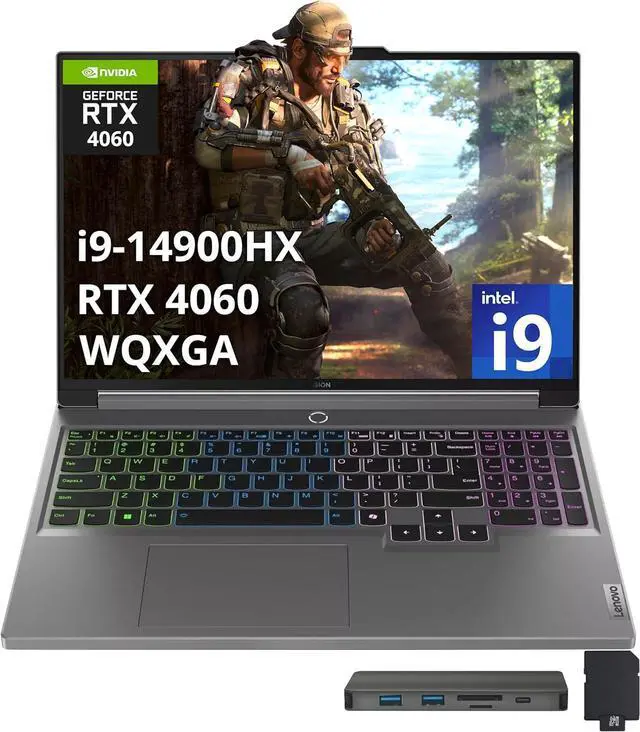Main image of Lenovo Legion 5 16" WQXGA 165Hz Gaming Laptop, Intel i9-14900HX, 32GB DDR5, 1TB SSD, GeForce RTX 4060, 4-Zone RGB Backlit Keyboard, Wi-Fi 6E, Webcam, Win 11 Pro, Gray, 256GB Docking Station Set