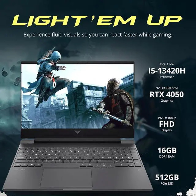 Alt view image 3 of 7 - HP Victus 15.6" 144Hz FHD Gaming Laptop, Intel i5-13420H, 16GB RAM, 512GB PCIe SSD, NVIDIA GeForce RTX 4050, Backlit Keyboard, Windows 11 Pro, Mica Silver, 1TB Docking Station Set