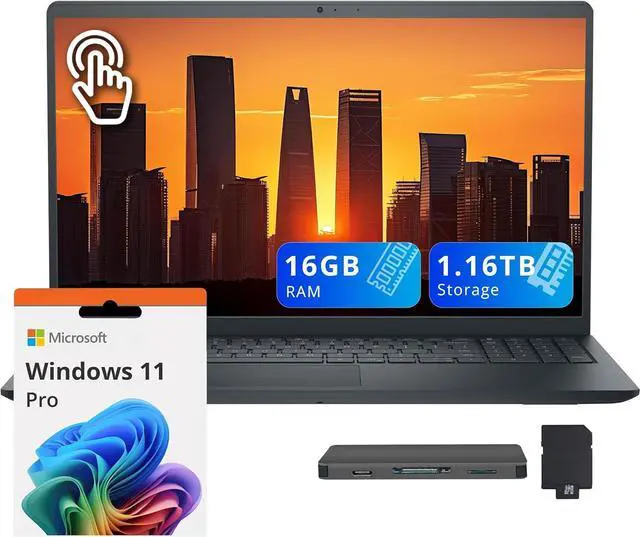 Main image of Dell Inspiron 15.6" FHD Touchscreen Laptop, Intel i5-1334U, 16GB RAM, 1.16TB Storage(1TB SSD+160GB Docking Station Set), Intel UHD Graphics, Full Size Keyboard, Webcam, Copilot, Win 11 Pro, Black