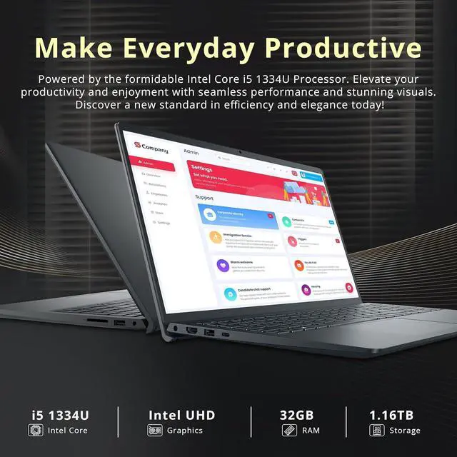Alt view image 3 of 7 - Dell Inspiron 15.6" FHD Touchscreen Laptop, Intel i5-1334U, 32GB RAM, 1.16TB Storage(1TB SSD+160GB Docking Station Set), Intel UHD Graphics, Full Size Keyboard, Webcam, Copilot, Win 11 Pro, Black