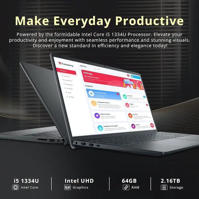 Alt view image 3 of 7 - Dell Inspiron 15.6" FHD Touchscreen Laptop, Intel i5-1334U, 64GB RAM, 2.16TB Storage(2TB SSD+160GB Docking Station Set), Intel UHD Graphics, Full Size Keyboard, Webcam, Copilot, Win 11 Pro, Black
