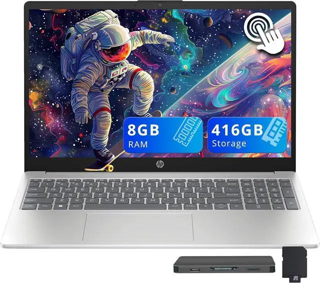 Main image of HP 15.6" HD Touchscreen Laptop, Intel i3-1315U, 32GB RAM, 2.16TB Storage(2TB SSD + 160GB Docking Station Set), Intel UHD Graphics, Full Size Keyboard, HD Camera, Wi-Fi 6, Windows 11, Silver