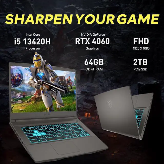 Alt view image 3 of 7 - MSI Thin 15 15.6" FHD 144Hz Gaming Laptop, Intel i5-13420H, 64GB RAM, 2TB PCIe SSD, NVIDIA GeForce RTX 4060, Backlit Keyboard, Webcam, Win 11 Pro, Gray, 256GB Docking Station Set