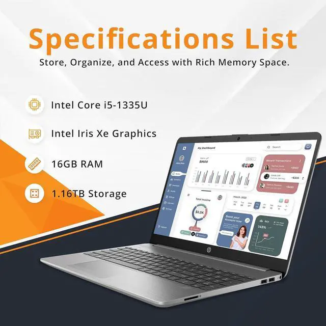 Alt view image 3 of 7 - HP 250 G9 15.6" FHD Anti-Glare Laptop, Intel Core i5-1335U Processor, 16GB RAM, 1.16TB Storage(1TB SSD + 160GB Docking Station Set), Intel Iris Xe Graphics, Wi-Fi 6, 720p Webcam, Win 11 Pro, Silver