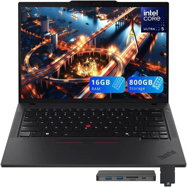 Main image of Lenovo ThinkPad T14 G5 14" WUXGA Business Laptop, Intel Ultra 5 125U,16GB DDR5,800GB Storage(512GB SSD+288GB Docking Station Set),Backlit Keyboard, CoPilot+, Win 11, Black