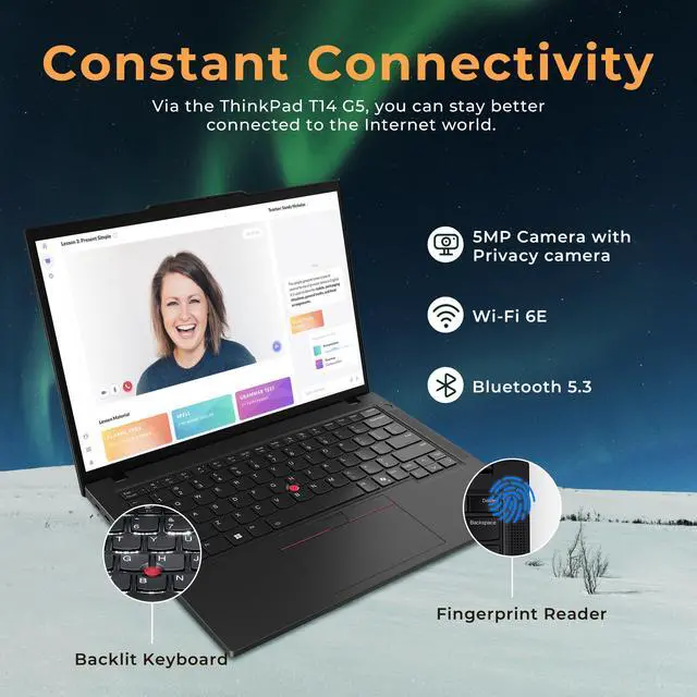 Alt view image 5 of 7 - Lenovo ThinkPad T14 G5 14" WUXGA Business Laptop, Intel Ultra 5 125U,16GB DDR5,800GB Storage(512GB SSD+288GB Docking Station Set),Backlit Keyboard, CoPilot+, Win 11, Black