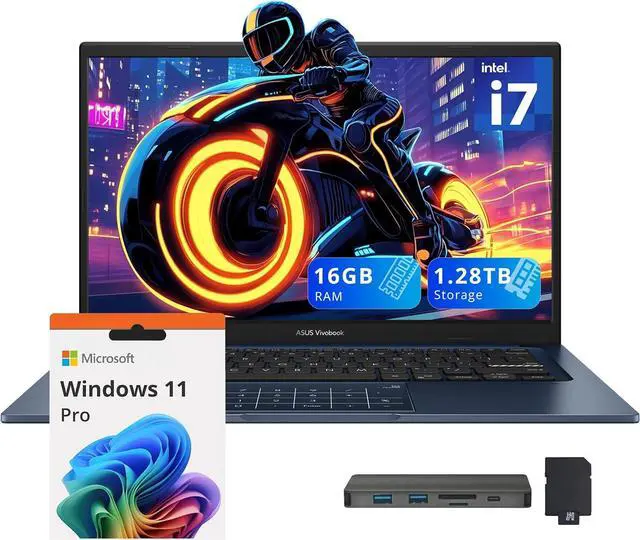Main image of ASUS Vivobook 14" FHD Business Laptop, Intel i7-1355U, 16GB RAM, 1.28TB Storage(1TB SSD+288GB Docking Station Set),Intel UHD Graphics, Number Pad, Wi-Fi 5, Win 11 Pro, Quiet Blue