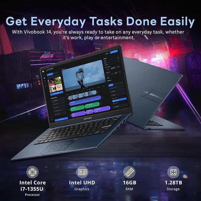 Alt view image 3 of 7 - ASUS Vivobook 14" FHD Business Laptop, Intel i7-1355U, 16GB RAM, 1.28TB Storage(1TB SSD+288GB Docking Station Set),Intel UHD Graphics, Number Pad, Wi-Fi 5, Win 11 Pro, Quiet Blue