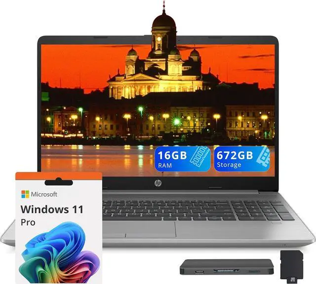 Main image of HP 250 G9 15.6" FHD Display Business Laptop, Intel Celeron N4500,16GB RAM,672GB Storage(512GB SSD + 160GB Docking Station Set),Intel UHD Graphics, Wi-Fi 6, Webcam, Windows 11 Pro, Silver