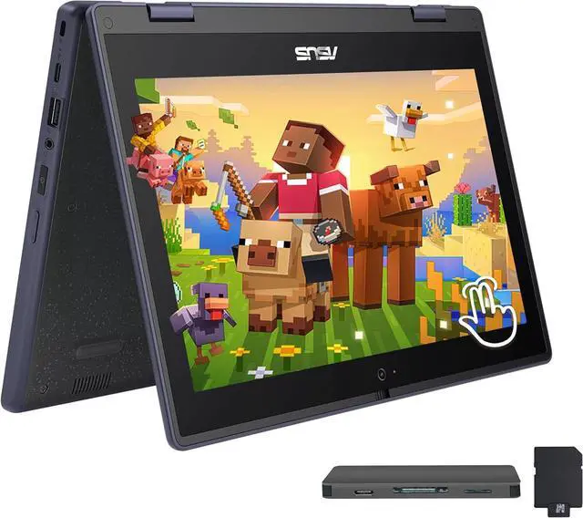 Main image of ASUS BR1102FGA 11.6" 2-in-1 Rugged & Spill Resistant Touchscreen Laptop, Intel Celeron N100, 4GB RAM, 288GB Storage(128GB SSD+160GB Docking Station Set), UHD Graphics, WiFi 6, Webcam, Win 11 Pro, Gray