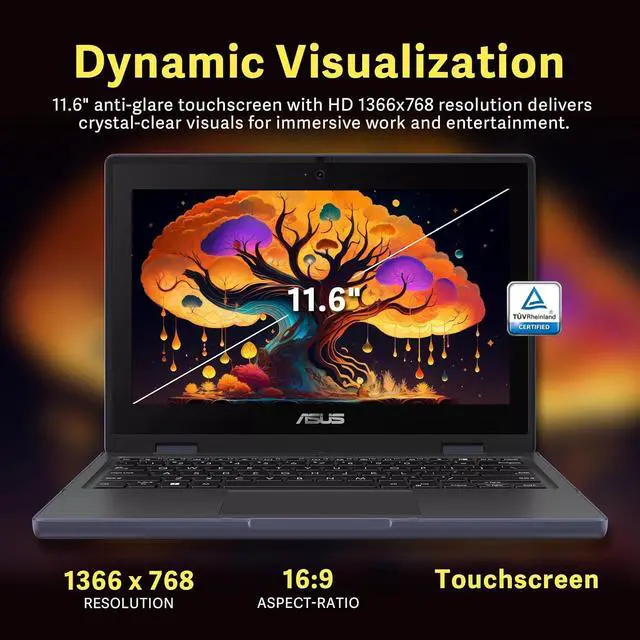 Alt view image 5 of 7 - ASUS BR1102FGA 11.6" 2-in-1 Rugged & Spill Resistant Touchscreen Laptop, Intel Celeron N100, 4GB RAM, 288GB Storage(128GB SSD+160GB Docking Station Set), UHD Graphics, WiFi 6, Webcam, Win 11 Pro, Gray