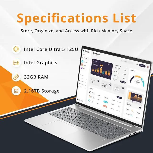 Alt view image 3 of 7 - HP ProBook 460 G11 16" WUXGA Laptop, Intel Ultra 5 125U, 32GB DDR5, 2.16TB Storage (2TB SSD+160GB Docking Station Set), Intel Graphics, Numeric Keypad, Webcam, Wi-Fi 6E, Windows 11 Pro, Pike Silver