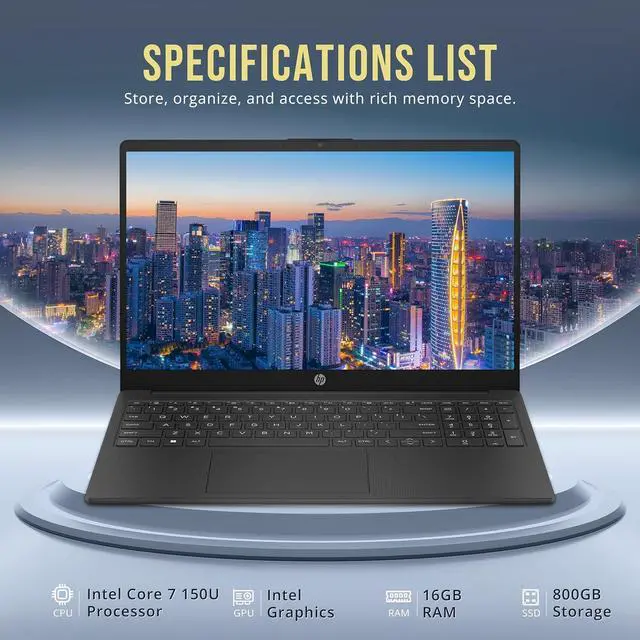 Alt view image 3 of 7 - HP 15.6" FHD IPS Laptop, Intel 7 150U, 800GB Storage (512GB SSD+288GB Docking Station Set),16GB RAM, Intel Graphics, Numeric Keypad, 1 Year Office 365, Windows 11, Black