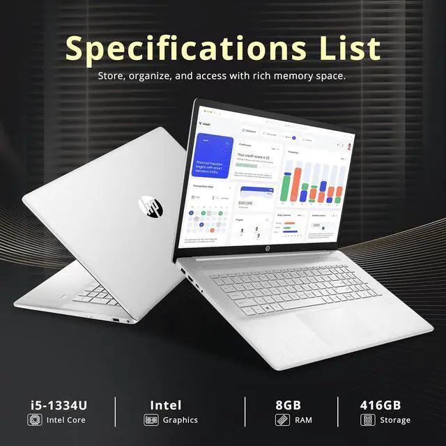 Alt view image 3 of 7 - HP 17.3" FHD IPS Business Laptop, Intel i5-1334U, 8GB RAM, 416GB Storage (256GB SSD+160GB Docking Station Set), Intel Graphics, Full-Size Keyboard, Fingerprint Reader, Wi-Fi 6, Windows 11, Silver