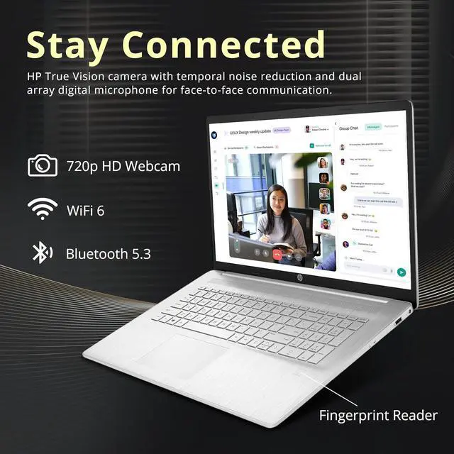Alt view image 5 of 7 - HP 17.3" FHD IPS Business Laptop, Intel i5-1334U, 8GB RAM, 416GB Storage (256GB SSD+160GB Docking Station Set), Intel Graphics, Full-Size Keyboard, Fingerprint Reader, Wi-Fi 6, Windows 11, Silver
