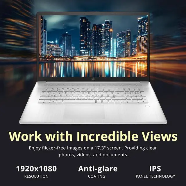 Alt view image 4 of 7 - HP 17.3" FHD IPS Business Laptop, Intel i5-1334U, 8GB RAM, 416GB Storage (256GB SSD+160GB Docking Station Set), Intel Graphics, Full-Size Keyboard, Fingerprint Reader, Wi-Fi 6, Windows 11, Silver