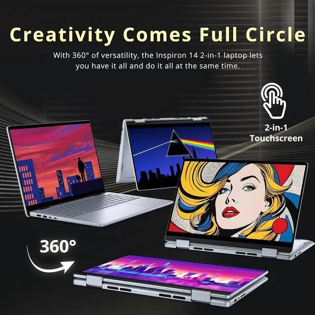 Alt view image 4 of 7 - Dell Inspiron 14 2-in-1 Laptop, 14" WUXGA Touch Display, Intel 7 150U, 16GB DDR5, 1.28TB Storage(1TB SSD+288GB Docking Station Set), Backlit Keyboard, Fingerprint Reader, Wi-Fi 6E, Win 11 Pro, Blue