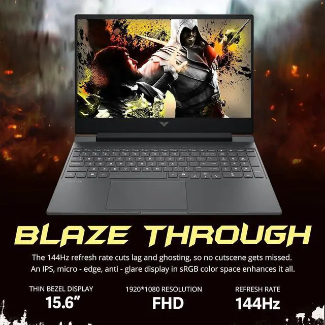 Alt view image 4 of 7 - HP Victus 15.6" 144Hz FHD Gaming Laptop, Intel i5-13420H, 64GB RAM, 2TB PCIe SSD, NVIDIA GeForce RTX 3050, Backlit Keyboard with Num Pad, Camera, Wi-Fi 6, Windows 11, Silver, 1TB Docking Station Set