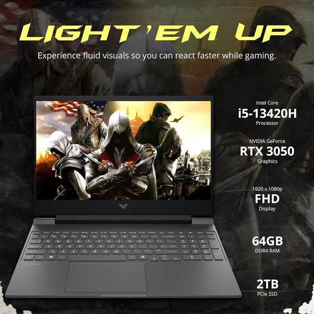 Alt view image 3 of 7 - HP Victus 15.6" 144Hz FHD Gaming Laptop, Intel i5-13420H, 64GB RAM, 2TB PCIe SSD, NVIDIA GeForce RTX 3050, Backlit Keyboard with Num Pad, Camera, Wi-Fi 6, Windows 11, Silver, 1TB Docking Station Set