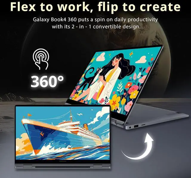 Alt view image 5 of 7 - Samsung Galaxy Book4 2-in-1 15.6" FHD AMOLED Touch Laptop, Intel 7 150U, 16GB LPDDR5, 2TB Storage (1TB SSD+1TB Docking Station Set), Backlit Keyboard, Fingerprint, Wi-Fi 6E, Windows 11 Pro, Gray