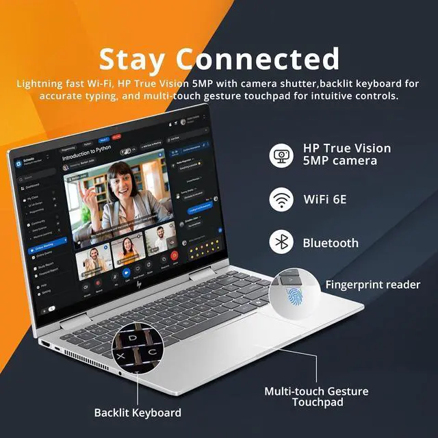 Alt view image 6 of 7 - HP Envy x360 2-in-1 14" FHD IPS Touch Laptop, Intel 5 120U, 8GB RAM, 2.5TB Storage (2TB SSD+512GB Docking Station Set), Backlit Keyboard, Fingerprint, Copilot, 5MP IR Camera,Win 11 Pro, Silver