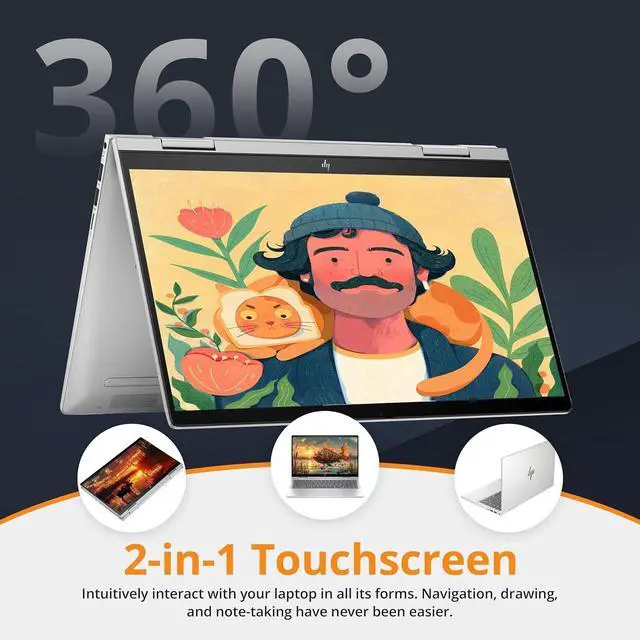 Alt view image 4 of 7 - HP Envy x360 2-in-1 14" FHD IPS Touch Laptop, Intel 5 120U, 8GB RAM, 2.5TB Storage (2TB SSD+512GB Docking Station Set), Backlit Keyboard, Fingerprint, Copilot, 5MP IR Camera,Win 11 Pro, Silver