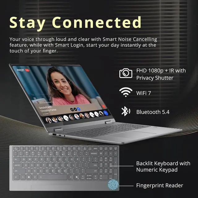 Alt view image 4 of 7 - Lenovo Yoga 7i 2-in-1 16" 2K Touchscreen Laptop, Intel Core Ultra 5 226V, 16GB LPDDR5X, 2.5TB(2TB SSD+512GB Docking Station), Intel Arc Graphics, Backlit Keyboard, Fingerprint, Wi-Fi 7, Win 11, Gray