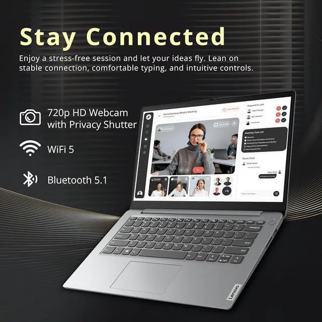 Alt view image 5 of 6 - Lenovo Ideapad 1i 14" HD Laptop, Intel Celeron N4500, 12GB RAM, 1.64TB Storage (128GB eMMC+512GB SSD+1TB Docking), Intel UHD Graphics, 1 Year Office 365, Webcam, Dolby Audio, Win 11 Pro, Gray